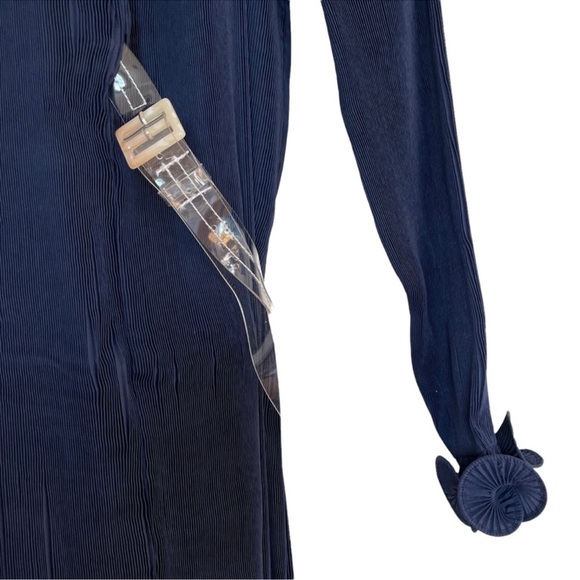 Tibi Dark Navy Sleeveless Pleated Plisse Maxi Dress Size Extra Small - Picture 3 of 6